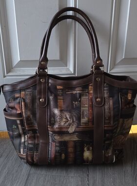 Bradford Exchange Charles Wysocki Cat Bookshelf Tote Bag Literary Book Lover